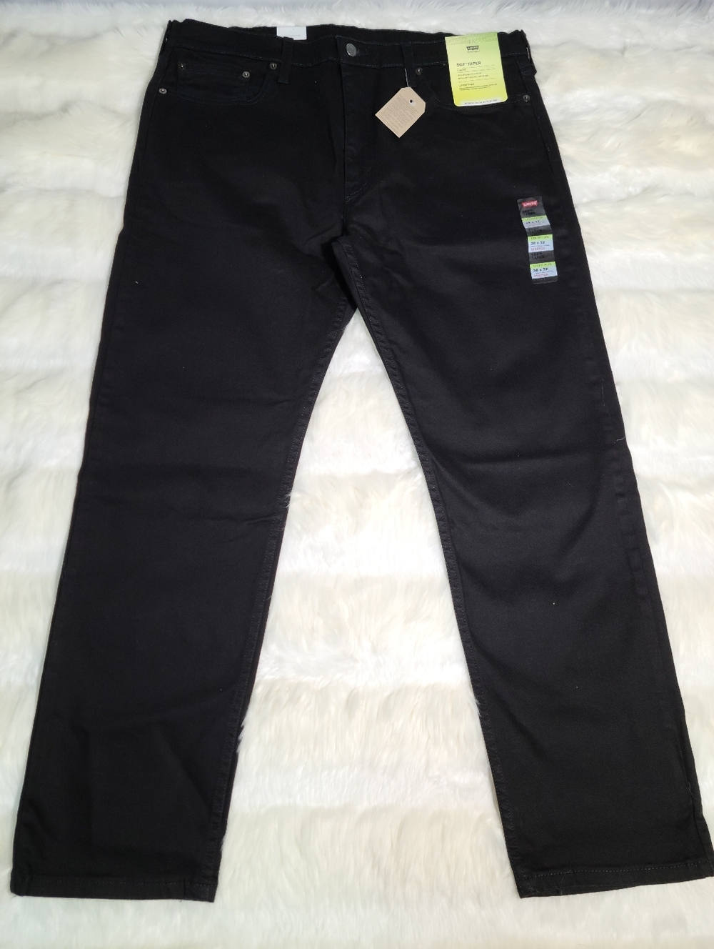 Levi's 502 Taper Regular Fit Black Jeans Men 38x32 NEW